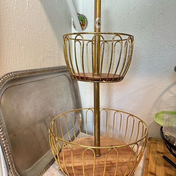 Gold Two-Tier Wire Basket Stand - Picture 1 of 3
